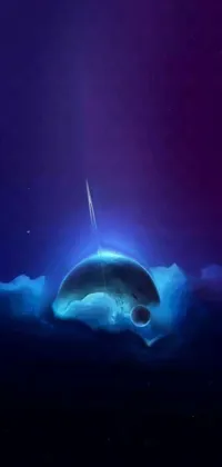 Enjoy a stunning live wallpaper for your phone that showcases a magnificent whale floating atop a peaceful body of water