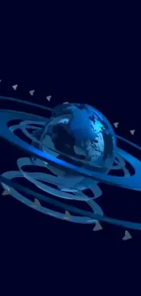 This live phone wallpaper showcases a beautiful blue planet surrounded by arrows and a holographic effect