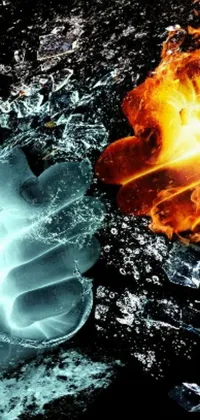 Discover a stunning phone live wallpaper featuring a striking composition of fire and ice up close