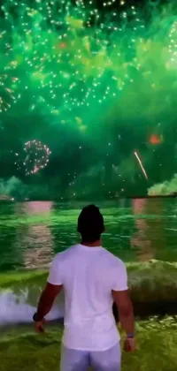 Water Fireworks Green Live Wallpaper