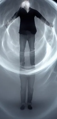 This phone live wallpaper showcases a striking hyper-liminal photo of a figure standing in a ball of light