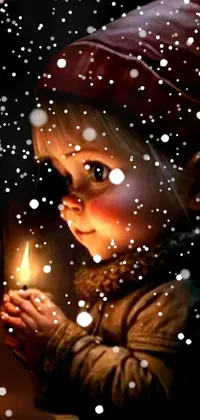 This phone live wallpaper is adorned with a delightful digital art illustration of a cute little girl holding a lit candle