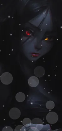 This live wallpaper features a close-up of a woman's face with stunning red eyes
