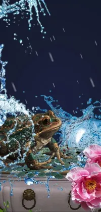 Bring the holiday season to your phone with this live wallpaper! Featuring a fish bowl filled with sparkling water surrounded by Christmas ornaments, a festive photo of a frog sporting a hat, and a breathtaking explosion of colorful flowers