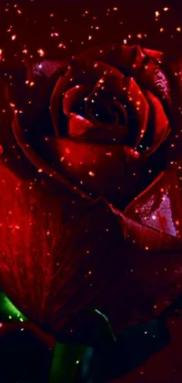 This live wallpaper is a stunning digital art of a red rose on a black background