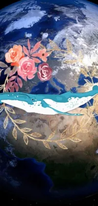 The Phone live wallpaper features a digital rendering of the Earth with a whale and flowers as symbolic elements for strength, grace, growth, and beauty