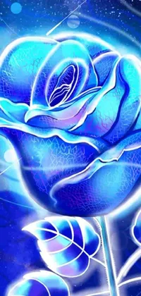 This mobile live wallpaper features a stunning close-up of a blue rose on a black background