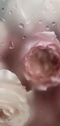 Enhance your phone's home screen with a mesmerizing live wallpaper featuring an exquisite close-up of rain-soaked flowers