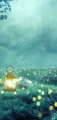 Transform your phone screen into a magical oasis with this stunning live wallpaper of a lantern atop a lush green field