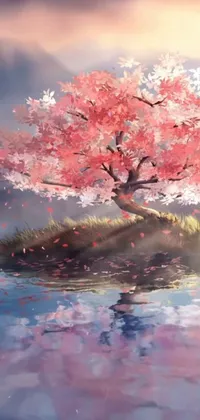 This lively live wallpaper depicts a serene landscape featuring a tree overlooking a body of water