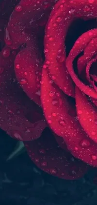 This stunning live wallpaper features a vibrant, close-up image of a red rose with water droplets