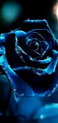 This phone live wallpaper showcases a stunning close-up illustration of a blue rose