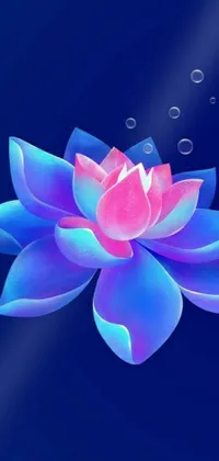 This phone wallpaper features a stunning digital art of a flower in a lotus pose, set against a blue background