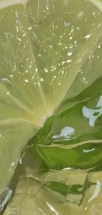This phone live wallpaper showcases a close-up shot of a slice of lime floating in water, covered by transparent cloth, alongside 4 other images