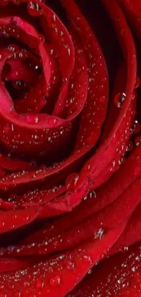 This stunning live wallpaper for your phone features a beautiful close-up of a red rose with sparkling water droplets