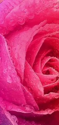 This phone wallpaper is a stunning close-up image of a pink rose covered in sparkling water droplets