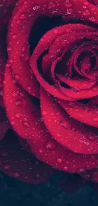 This phone live wallpaper displays a stunning close-up of a red rose with water droplets, set against a background of roses in shades of pink and purple