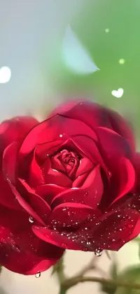 This live wallpaper boasts a stunning red rose adorned with elegant water droplets, showcased through realistic 4K digital art