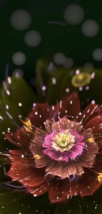 This phone live wallpaper features a stunning digital art of a floating flower in water