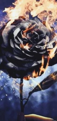 This stunning digital phone wallpaper features a close up of a burning flower in chicano airbrush style