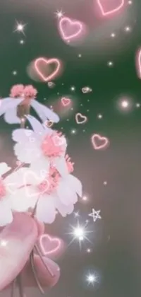 This phone live wallpaper features a bouquet of flowers with hearts in the background, perfect to add a romantic touch to your screen