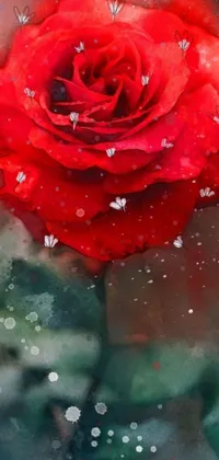 This stunning live wallpaper, "Rosy Springs," features a vibrant red rose sitting atop a lush green plant, surrounded by delicate flowers and twinkling crystals