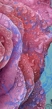 This phone live wallpaper showcases a close-up of a rose, covered in water droplets