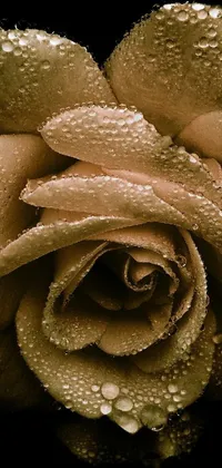 This phone live wallpaper features a mesmerizing image of a rose covered in water droplets on a sleek black background