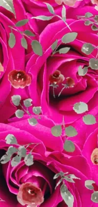 This stunning phone live wallpaper features a digital rendering of pink roses up close, complete with intricate details on their petals and leaves