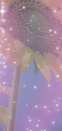 This dreamy phone live wallpaper features a close-up view of a sunflower set against a backdrop of sparkling stars