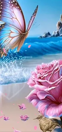 Looking for a phone live wallpaper that brings the charm of nature to your screen? Check out this stunning pink rose live wallpaper that sits atop a sandy beach and features a vibrant blue and pink color scheme