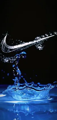 This stunning phone live wallpaper depicts a refreshing blue surface with a water splash incorporating a large Nike logo