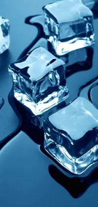 This phone live wallpaper showcases a group of ice cubes on a table