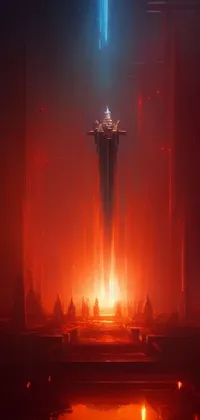 This live wallpaper features a group of people on a stage with a glowing throne in the center as the backdrop