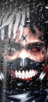 This phone live wallpaper features a striking mask in bold digital art inspired by popular anime and video game avatars