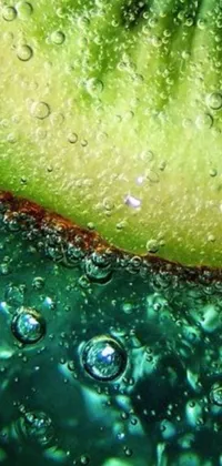 This live wallpaper features an eye-catching macro photograph of a slice of fruit submerged in clear water