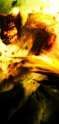 This live wallpaper showcases a captivating concept art image of a fiery Tiger of Fire flying amidst smoke and flames