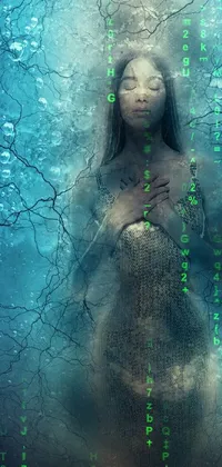 Introducing a stunning live wallpaper featuring a woman standing on watery ground surrounded by mesmerizing digital art
