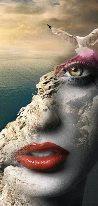 This live wallpaper features digital art of a woman's profile against a cliffside background