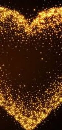Looking for a stunning live wallpaper for your phone? Look no further than this glowing heart design, featuring vibrant gold speckles and twinkling fireflies set against a black background studded with stars