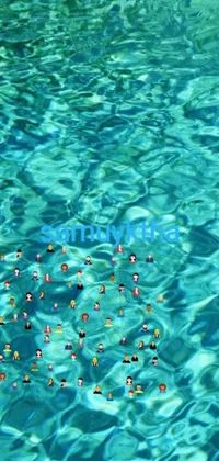 This phone live wallpaper features an abstract art design with a group of people floating in a pool of water