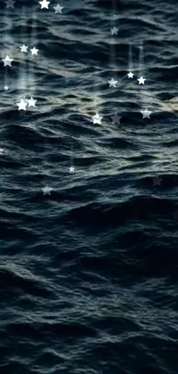 This live wallpaper for your phone features a stunning digital rendering of a body of water with stars shimmering on its surface, highlighted by rough seas