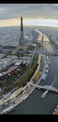 Decorate the background of your phone with a stunning live wallpaper of the aerial view of the Eiffel Tower in Paris