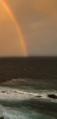 This live wallpaper features a picturesque and serene scenery of a rainbow in the sky over a body of water