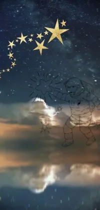 This enchanting phone live wallpaper features a captivating digital art drawing of a baby sitting on a cloud with stars all around