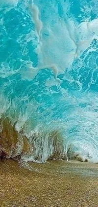 This phone live wallpaper depicts a photorealistic painting of a surfer riding a wave on his surfboard