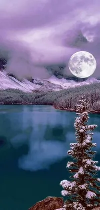 Enjoy the serene beauty of nature right on your phone screen with this mesmerizing live wallpaper! Featuring a large body of water surrounded by snow-covered trees, this wallpaper captures the essence of romanticism with the magic of moonlight shining above the tranquil scenery
