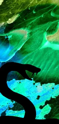 This phone live wallpaper showcases a striking image of a snake nestled by a body of water