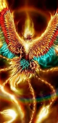 Experience the awe-inspiring Phoenix Warrior Live Wallpaper, featuring a breathtaking golden bird that soars through the colorful sky surrounded by striking electrical energy