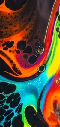 Enhance your phone with a stunning live wallpaper featuring a colorful liquid painting